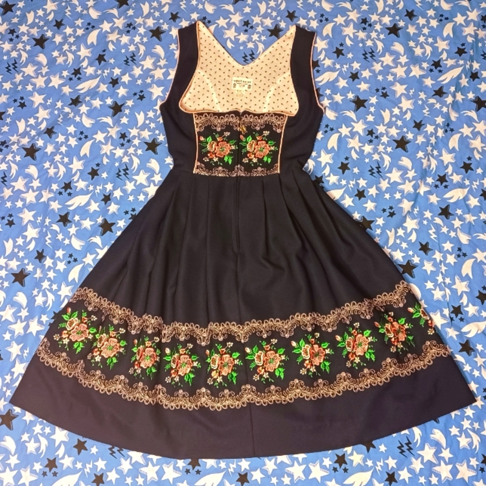 Ernst Licht German Navy Blue Floral Dirndl Oktoberfest